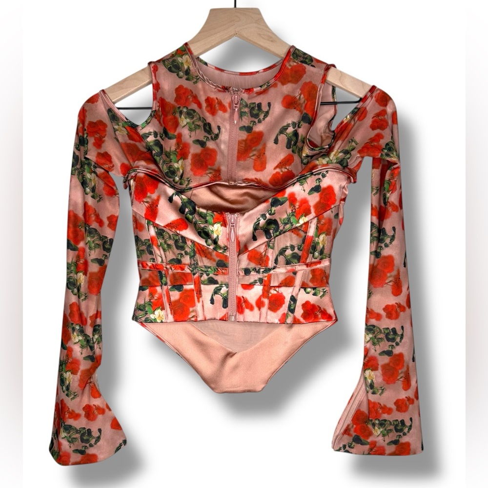 House of CB Red Floral Cutout Corset Top - Picture 6 of 11